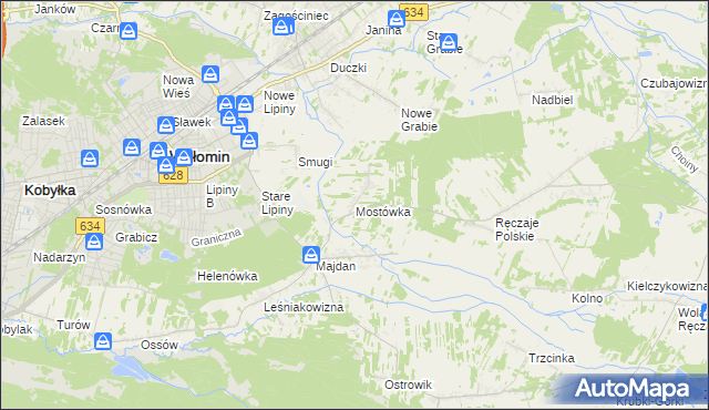 mapa Mostówka gmina Wołomin, Mostówka gmina Wołomin na mapie Targeo