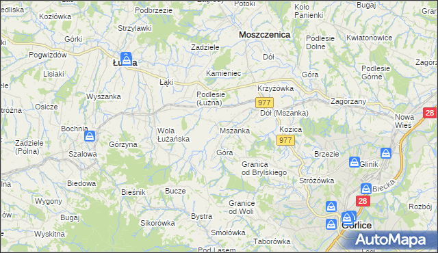 mapa Mszanka gmina Łużna, Mszanka gmina Łużna na mapie Targeo