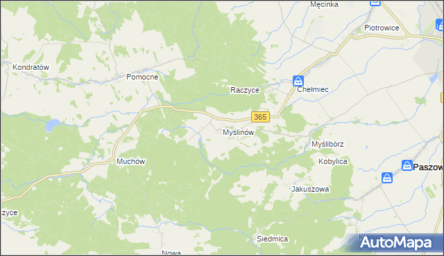 mapa Myślinów, Myślinów na mapie Targeo