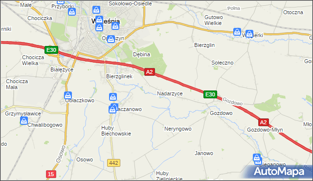 mapa Nadarzyce gmina Września, Nadarzyce gmina Września na mapie Targeo