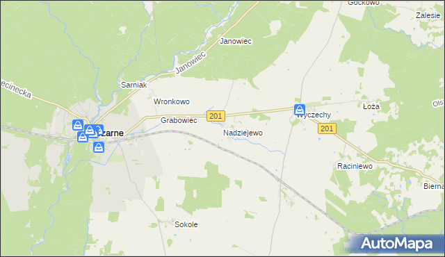 mapa Nadziejewo gmina Czarne, Nadziejewo gmina Czarne na mapie Targeo