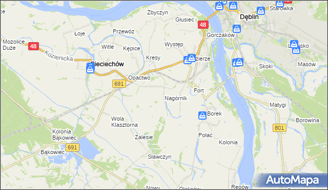 mapa Nagórnik gmina Sieciechów, Nagórnik gmina Sieciechów na mapie Targeo