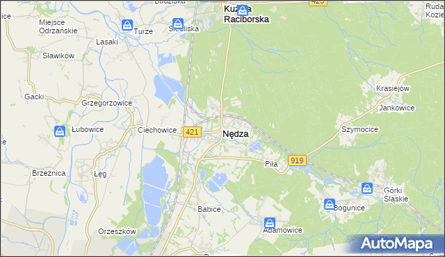 mapa Nędza powiat raciborski, Nędza powiat raciborski na mapie Targeo
