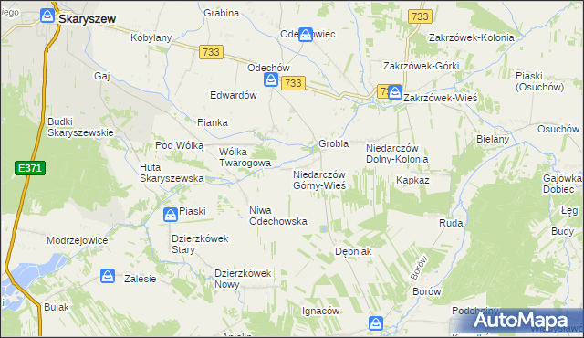 mapa Niedarczów Górny-Wieś, Niedarczów Górny-Wieś na mapie Targeo