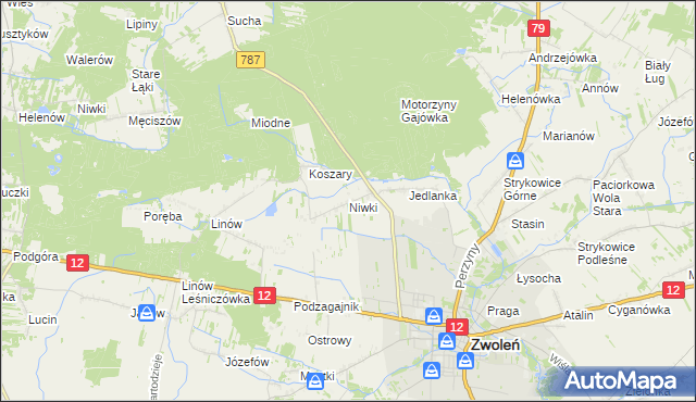 mapa Niwki gmina Zwoleń, Niwki gmina Zwoleń na mapie Targeo