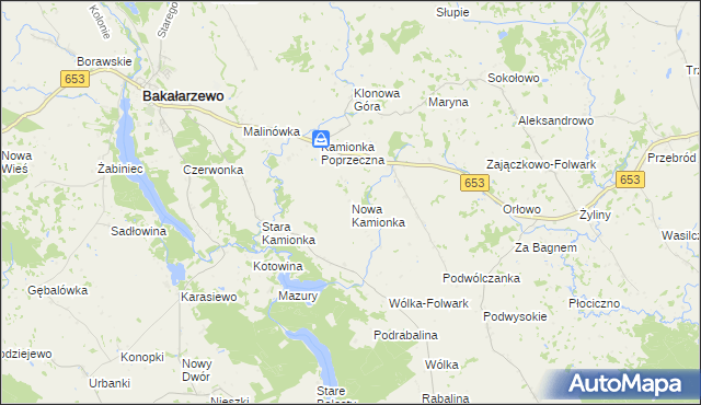 mapa Nowa Kamionka gmina Bakałarzewo, Nowa Kamionka gmina Bakałarzewo na mapie Targeo