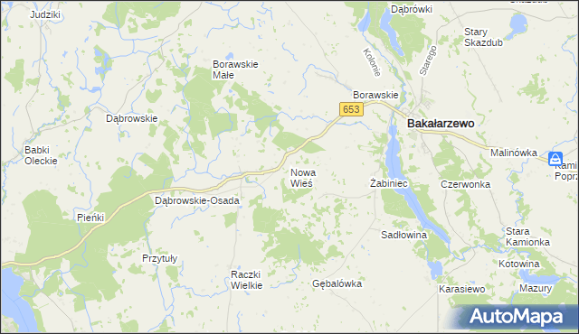 mapa Nowa Wieś gmina Bakałarzewo, Nowa Wieś gmina Bakałarzewo na mapie Targeo