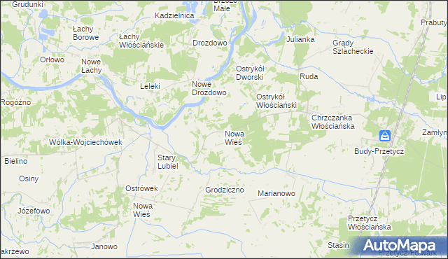 mapa Nowa Wieś gmina Długosiodło, Nowa Wieś gmina Długosiodło na mapie Targeo