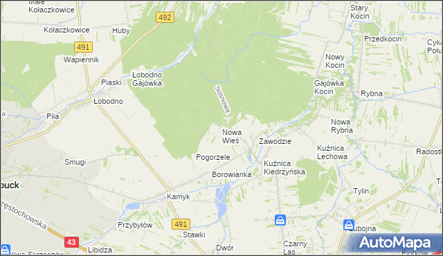mapa Nowa Wieś gmina Kłobuck, Nowa Wieś gmina Kłobuck na mapie Targeo