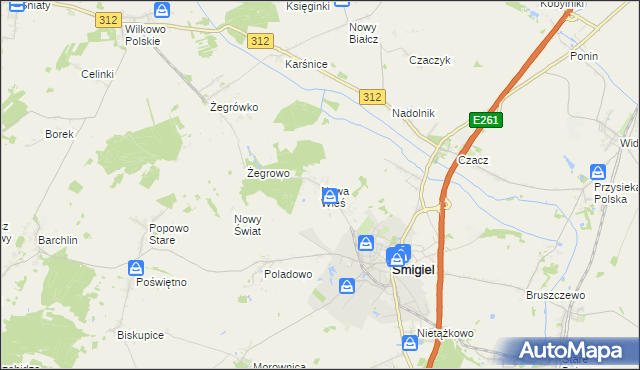 mapa Nowa Wieś gmina Śmigiel, Nowa Wieś gmina Śmigiel na mapie Targeo