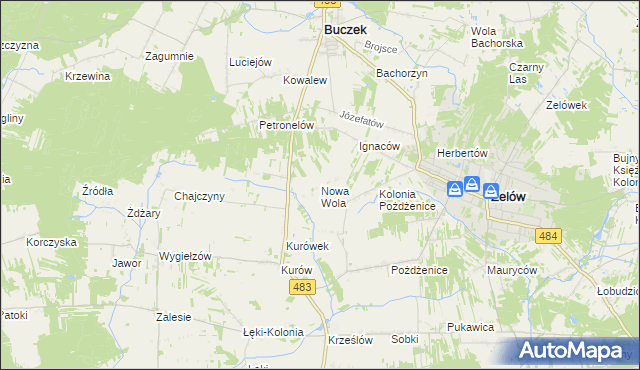 mapa Nowa Wola gmina Zelów, Nowa Wola gmina Zelów na mapie Targeo