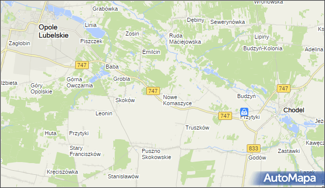 mapa Nowe Komaszyce, Nowe Komaszyce na mapie Targeo