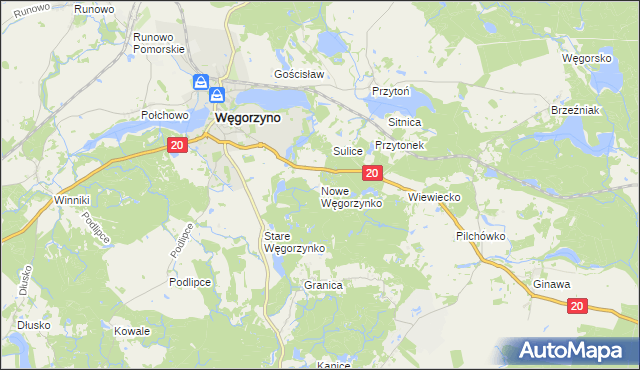 mapa Nowe Węgorzynko, Nowe Węgorzynko na mapie Targeo