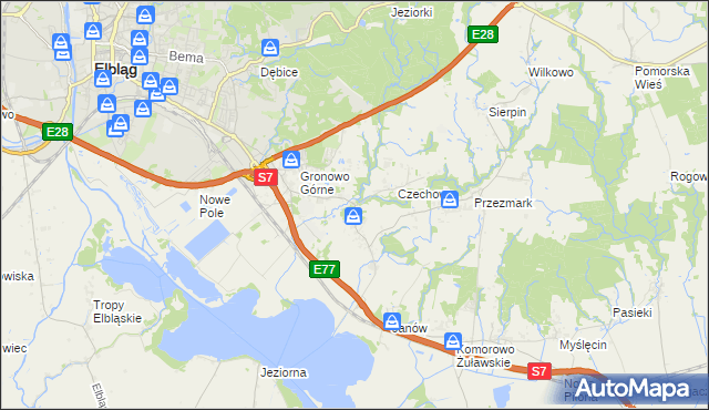 mapa Nowina gmina Elbląg, Nowina gmina Elbląg na mapie Targeo