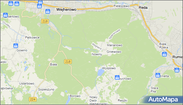 mapa Nowiny gmina Wejherowo, Nowiny gmina Wejherowo na mapie Targeo