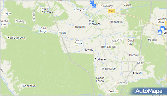 mapa Nowiny gmina Wręczyca Wielka, Nowiny gmina Wręczyca Wielka na mapie Targeo