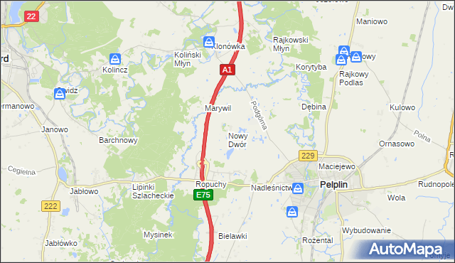 mapa Nowy Dwór gmina Pelplin, Nowy Dwór gmina Pelplin na mapie Targeo