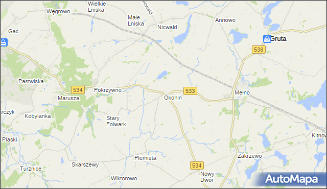 mapa Okonin gmina Gruta, Okonin gmina Gruta na mapie Targeo