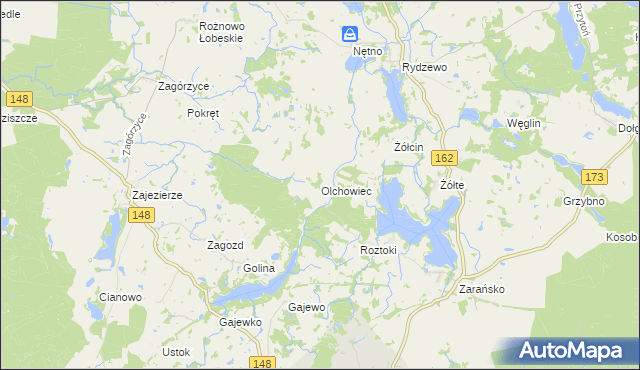 mapa Olchowiec gmina Drawsko Pomorskie, Olchowiec gmina Drawsko Pomorskie na mapie Targeo