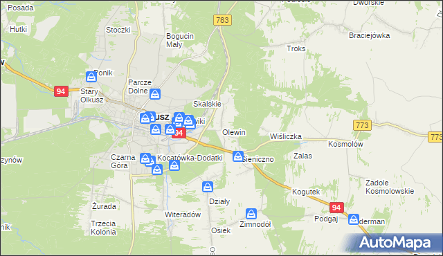 mapa Olewin gmina Olkusz, Olewin gmina Olkusz na mapie Targeo