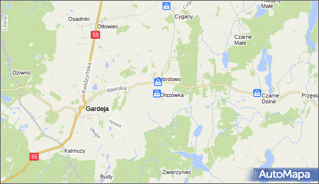 mapa Olszówka gmina Gardeja, Olszówka gmina Gardeja na mapie Targeo
