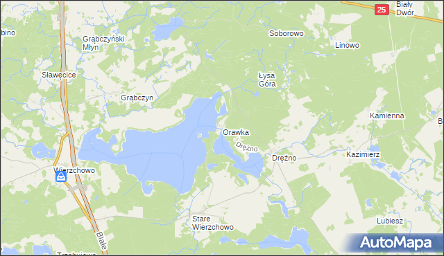 mapa Orawka gmina Szczecinek, Orawka gmina Szczecinek na mapie Targeo