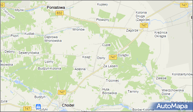 mapa Osiny gmina Chodel, Osiny gmina Chodel na mapie Targeo