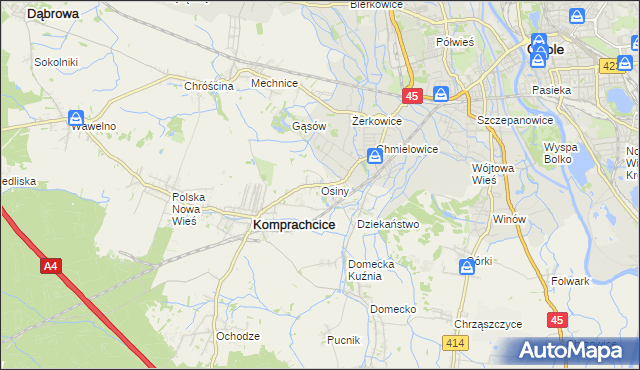 mapa Osiny gmina Komprachcice, Osiny gmina Komprachcice na mapie Targeo