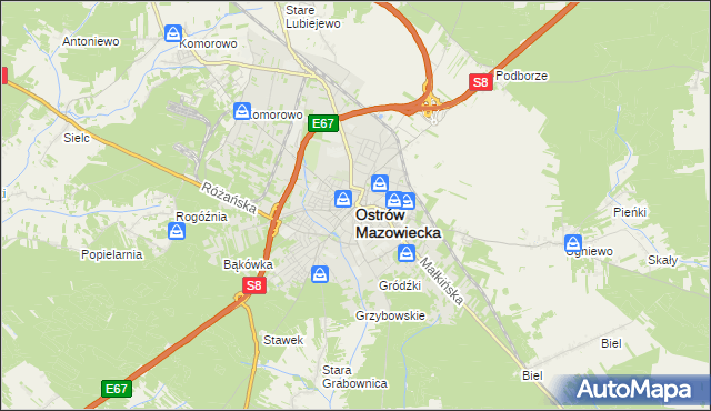 mapa Ostrów Mazowiecka, Ostrów Mazowiecka na mapie Targeo