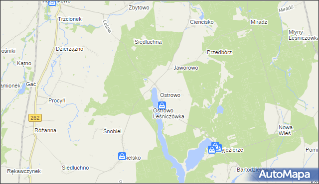 mapa Ostrowo gmina Strzelno, Ostrowo gmina Strzelno na mapie Targeo