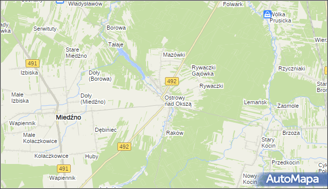 mapa Ostrowy nad Okszą, Ostrowy nad Okszą na mapie Targeo