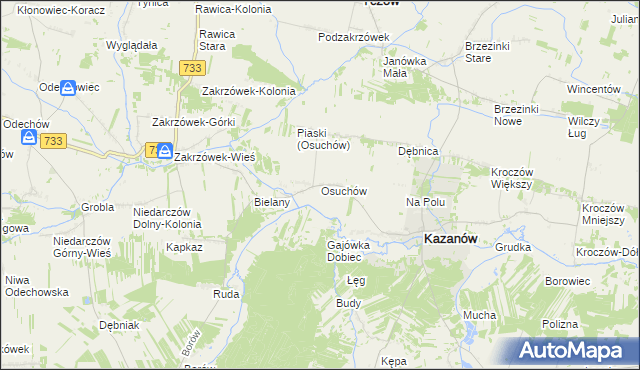 mapa Osuchów gmina Kazanów, Osuchów gmina Kazanów na mapie Targeo