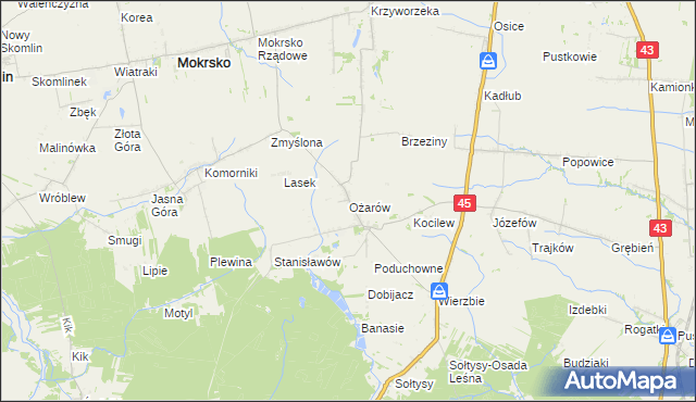 mapa Ożarów gmina Mokrsko, Ożarów gmina Mokrsko na mapie Targeo