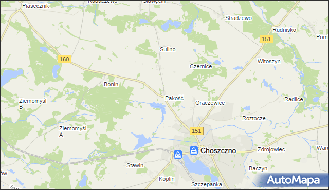 mapa Pakość gmina Choszczno, Pakość gmina Choszczno na mapie Targeo