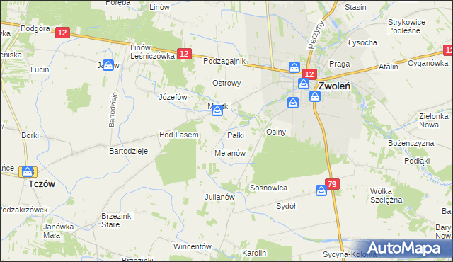 mapa Pałki gmina Zwoleń, Pałki gmina Zwoleń na mapie Targeo