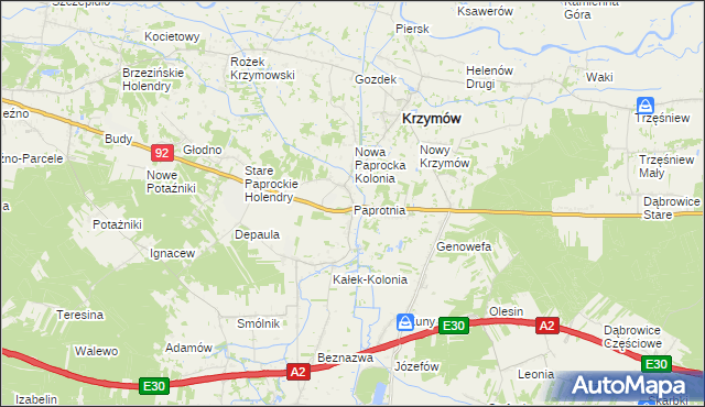 mapa Paprotnia gmina Krzymów, Paprotnia gmina Krzymów na mapie Targeo