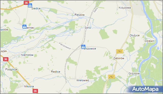 mapa Parszowice, Parszowice na mapie Targeo