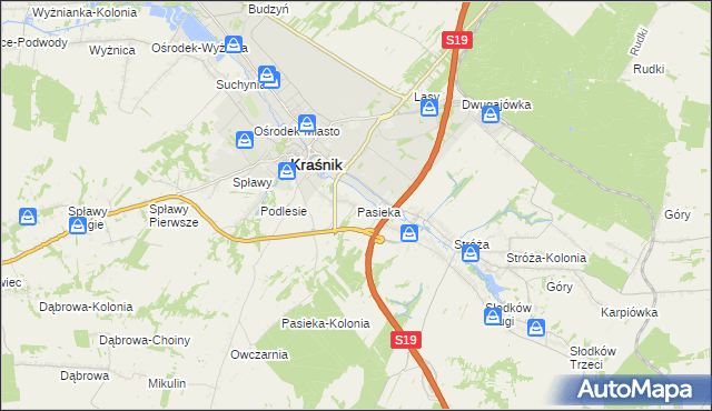 mapa Pasieka gmina Kraśnik, Pasieka gmina Kraśnik na mapie Targeo