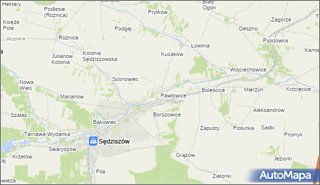 mapa Pawłowice gmina Sędziszów, Pawłowice gmina Sędziszów na mapie Targeo