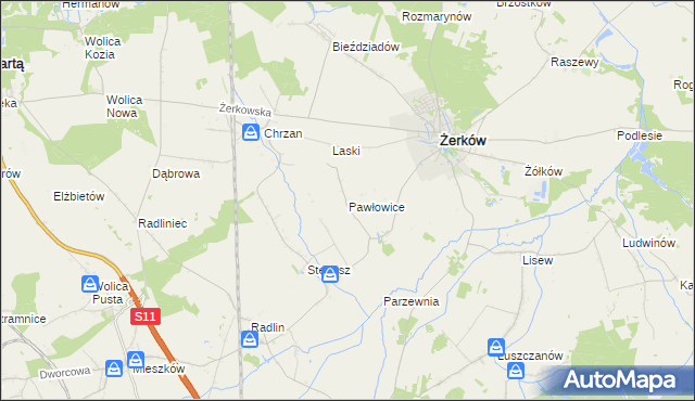 mapa Pawłowice gmina Żerków, Pawłowice gmina Żerków na mapie Targeo