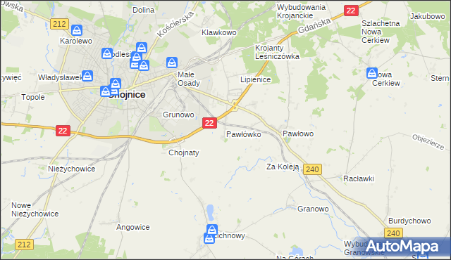 mapa Pawłówko gmina Chojnice, Pawłówko gmina Chojnice na mapie Targeo