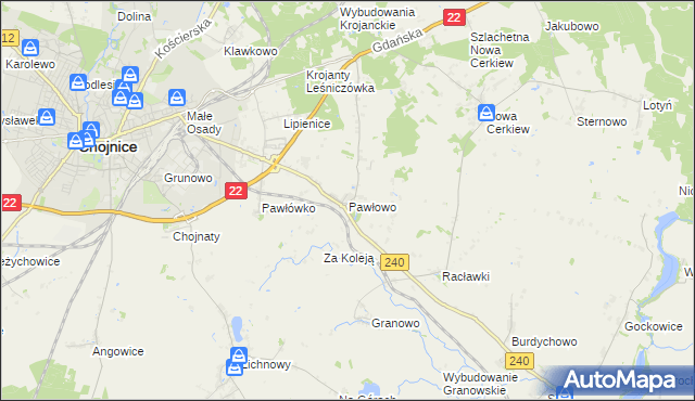 mapa Pawłowo gmina Chojnice, Pawłowo gmina Chojnice na mapie Targeo