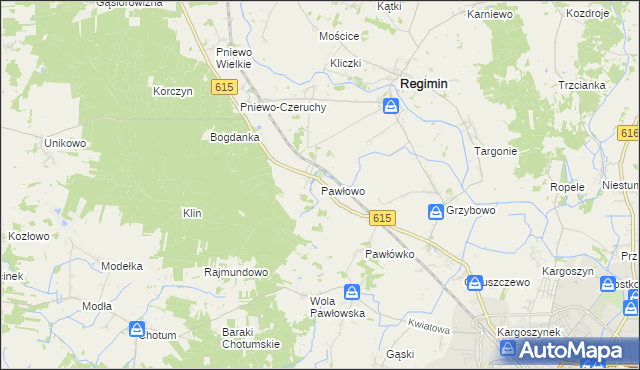 mapa Pawłowo gmina Regimin, Pawłowo gmina Regimin na mapie Targeo