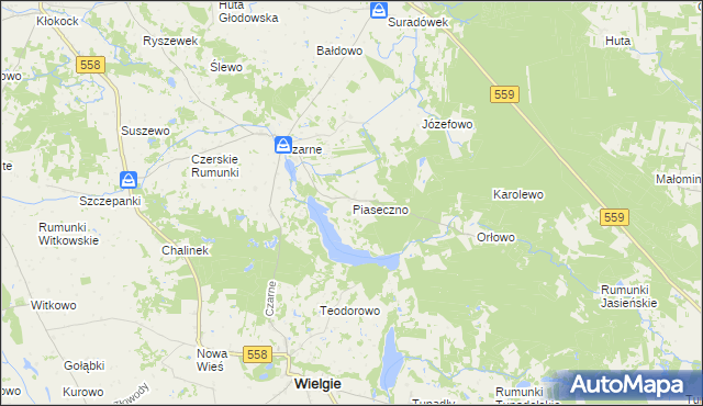 mapa Piaseczno gmina Wielgie, Piaseczno gmina Wielgie na mapie Targeo