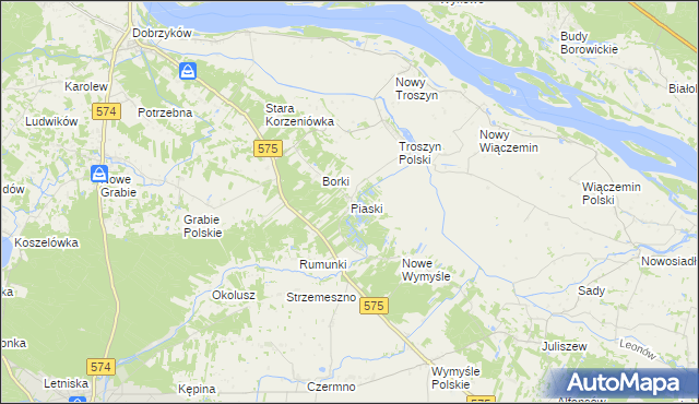 mapa Piaski gmina Gąbin, Piaski gmina Gąbin na mapie Targeo