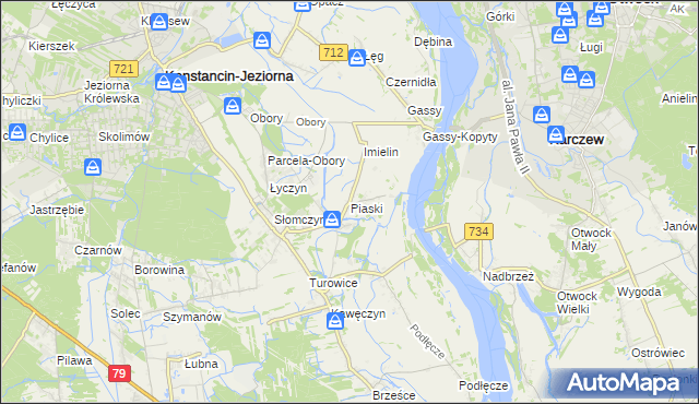 mapa Piaski gmina Konstancin-Jeziorna, Piaski gmina Konstancin-Jeziorna na mapie Targeo