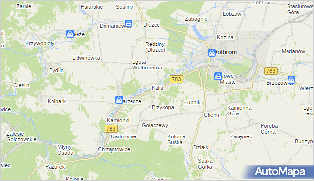 mapa Piaski gmina Wolbrom, Piaski gmina Wolbrom na mapie Targeo