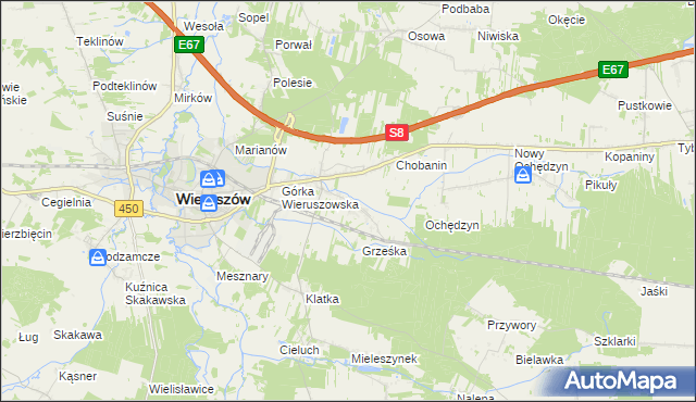 mapa Pieczyska gmina Wieruszów, Pieczyska gmina Wieruszów na mapie Targeo