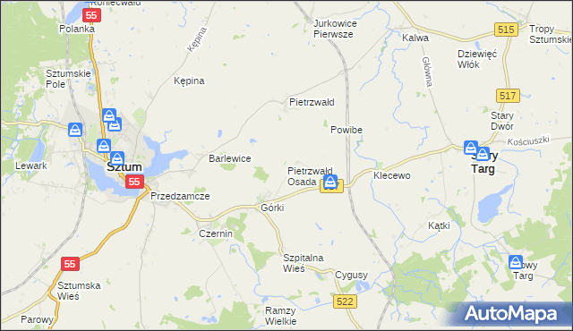mapa Pietrzwałd Osada, Pietrzwałd Osada na mapie Targeo