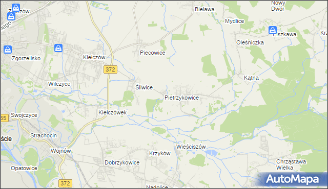 mapa Pietrzykowice gmina Długołęka, Pietrzykowice gmina Długołęka na mapie Targeo